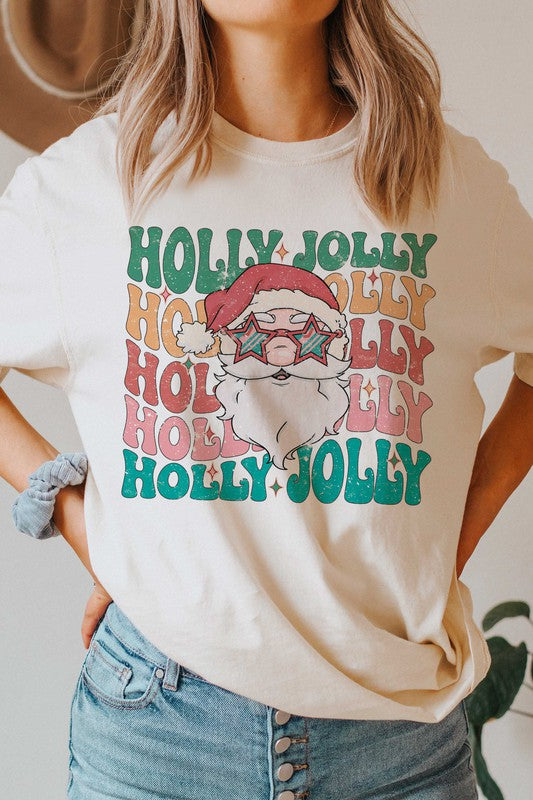 HOLLY JOLLY SANTA GRAPHIC TEE