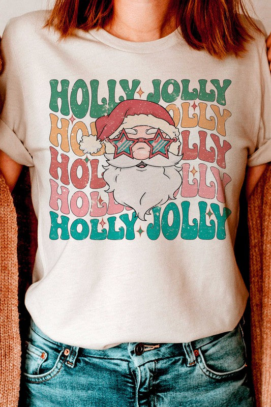 HOLLY JOLLY SANTA GRAPHIC TEE