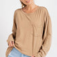 Mineral Washed Round Neckline Long Sleeves Top