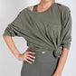 Mineral Washed Round Neckline Long Sleeves Top