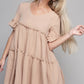 V neck Solid Ruffle Hem Dress