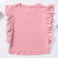 Full Size Ruffled Round Neck Cap Sleeve Blouse