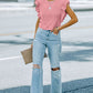 Full Size Ruffled Round Neck Cap Sleeve Blouse
