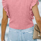 Full Size Ruffled Round Neck Cap Sleeve Blouse