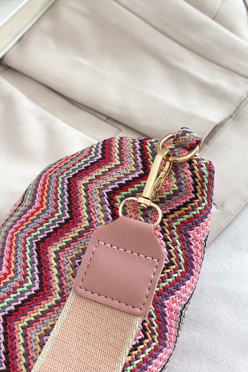 Chevron Straw Sling Bag