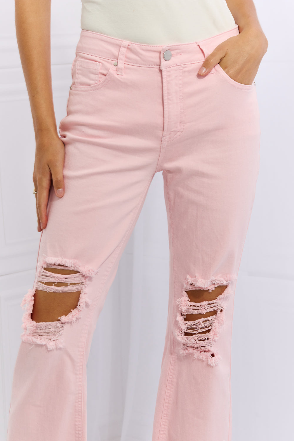 RISEN- Miley Full Size Distressed Ankle Flare Jeans