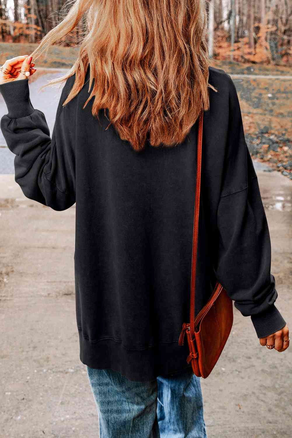 Oversized Sequin Football Patch Slit Sweatshirt