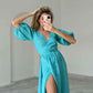 Surplice Balloon Sleeves Tied Dress