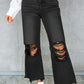 Distressed Raw Hem Jeans with Pockets