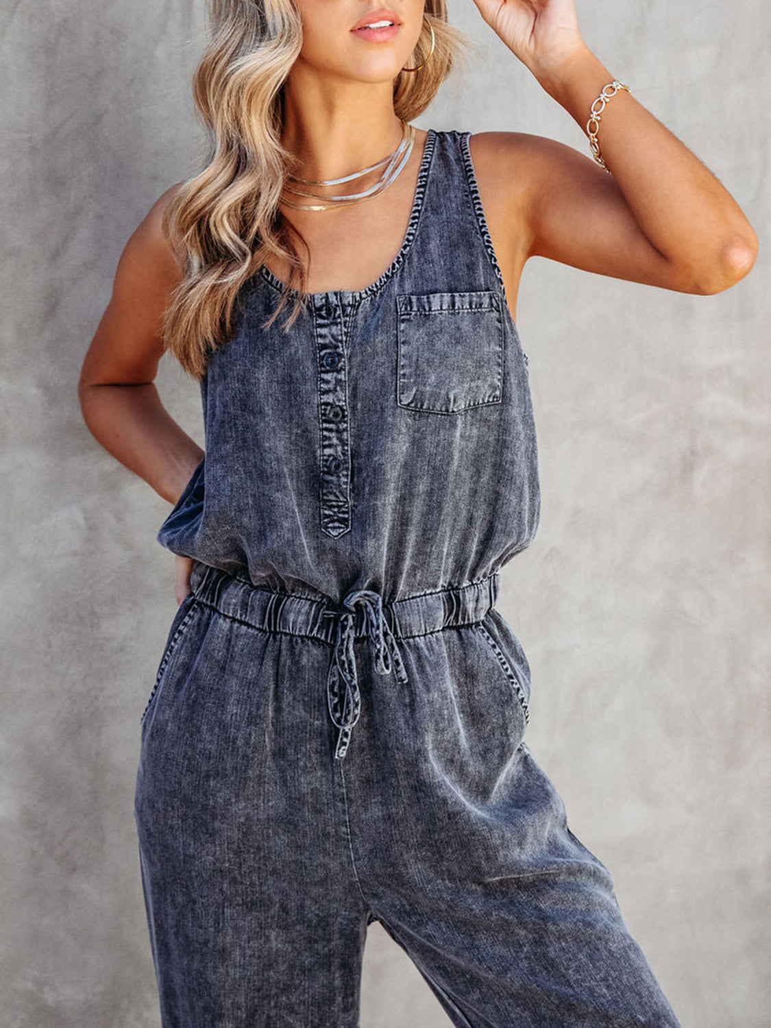 Drawstring denim jumper