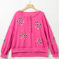 Candy Cane Sequin Exposed Seams Half Button Sweatshirt