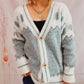 Geometric Button Front Long Sleeve Cardigan