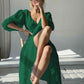 Surplice Balloon Sleeves Tied Dress