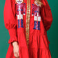Full Size Nutcracker Sequin Lantern Sleeve Tiered Dress