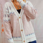 Geometric Button Front Long Sleeve Cardigan