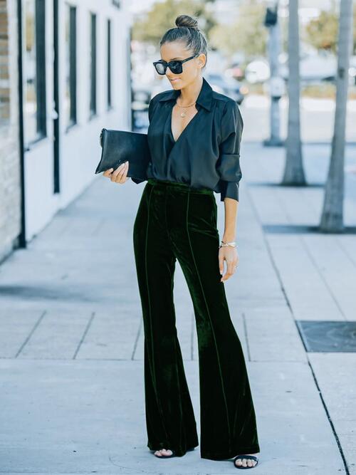 High Waist Velvet Flare Pants