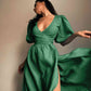 Surplice Balloon Sleeves Tied Dress