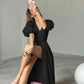 Surplice Balloon Sleeves Tied Dress