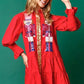 Full Size Nutcracker Sequin Lantern Sleeve Tiered Dress