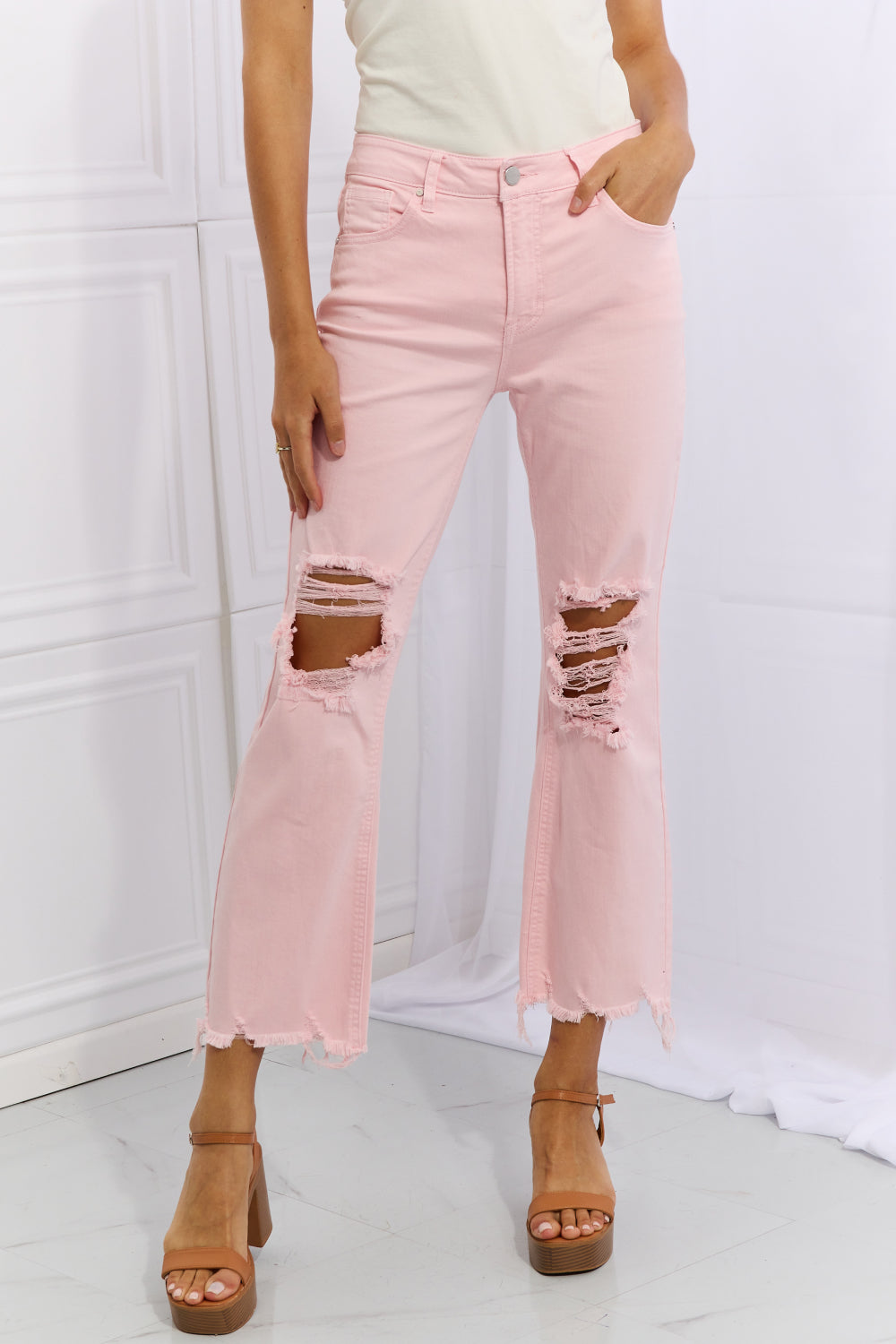 RISEN- Miley Full Size Distressed Ankle Flare Jeans