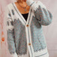 Geometric Button Front Long Sleeve Cardigan