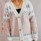 Geometric Button Front Long Sleeve Cardigan