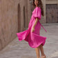 Surplice Balloon Sleeves Tied Dress
