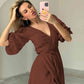 Surplice Balloon Sleeves Tied Dress