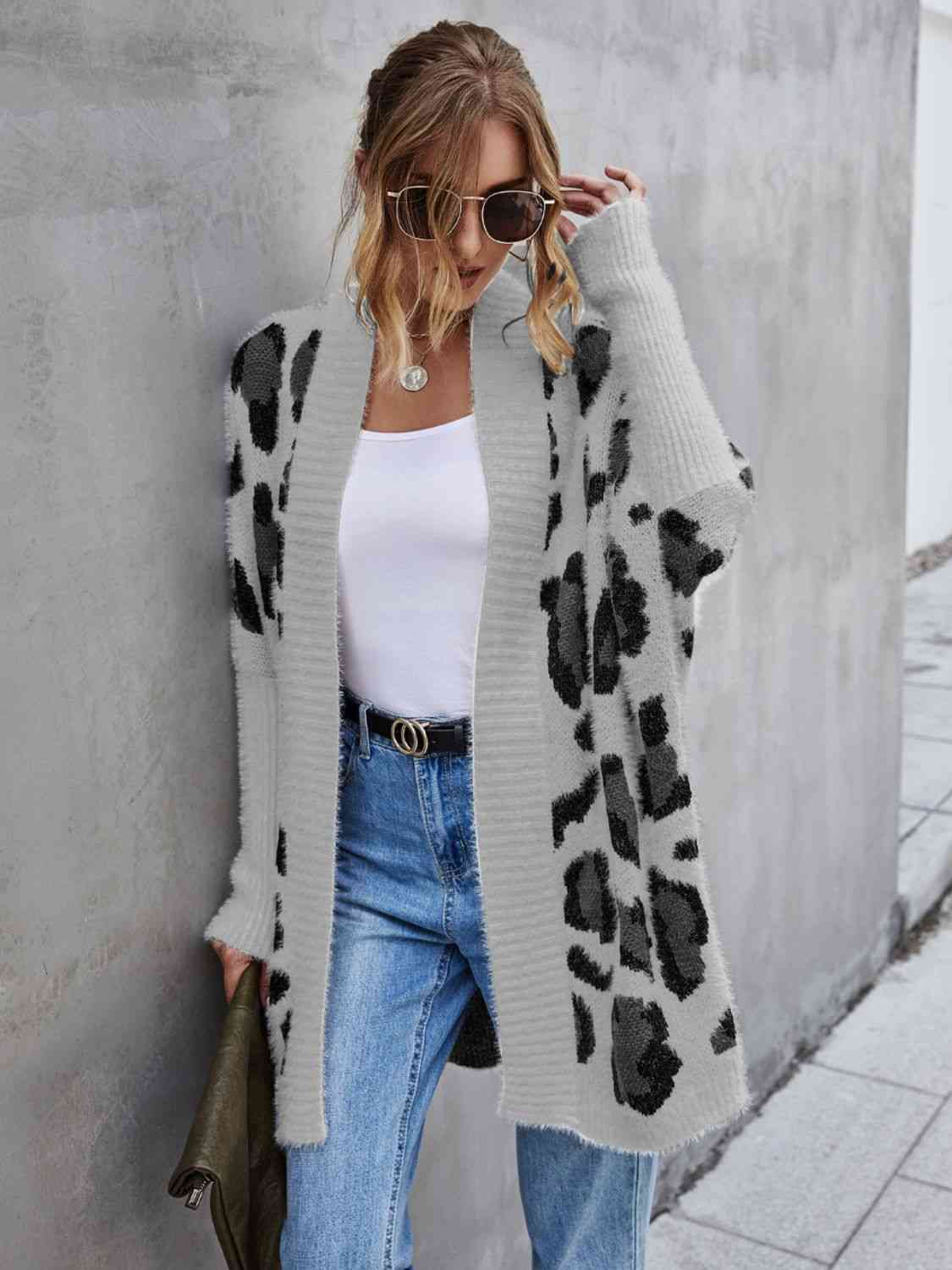 Leopard Pattern Fuzzy Cardigan