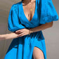 Surplice Balloon Sleeves Tied Dress