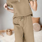 Ruffled Quarter Zip Top and Drawstring Pants Set