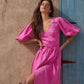 Surplice Balloon Sleeves Tied Dress