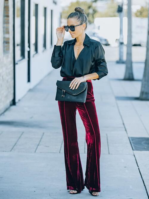 High Waist Velvet Flare Pants